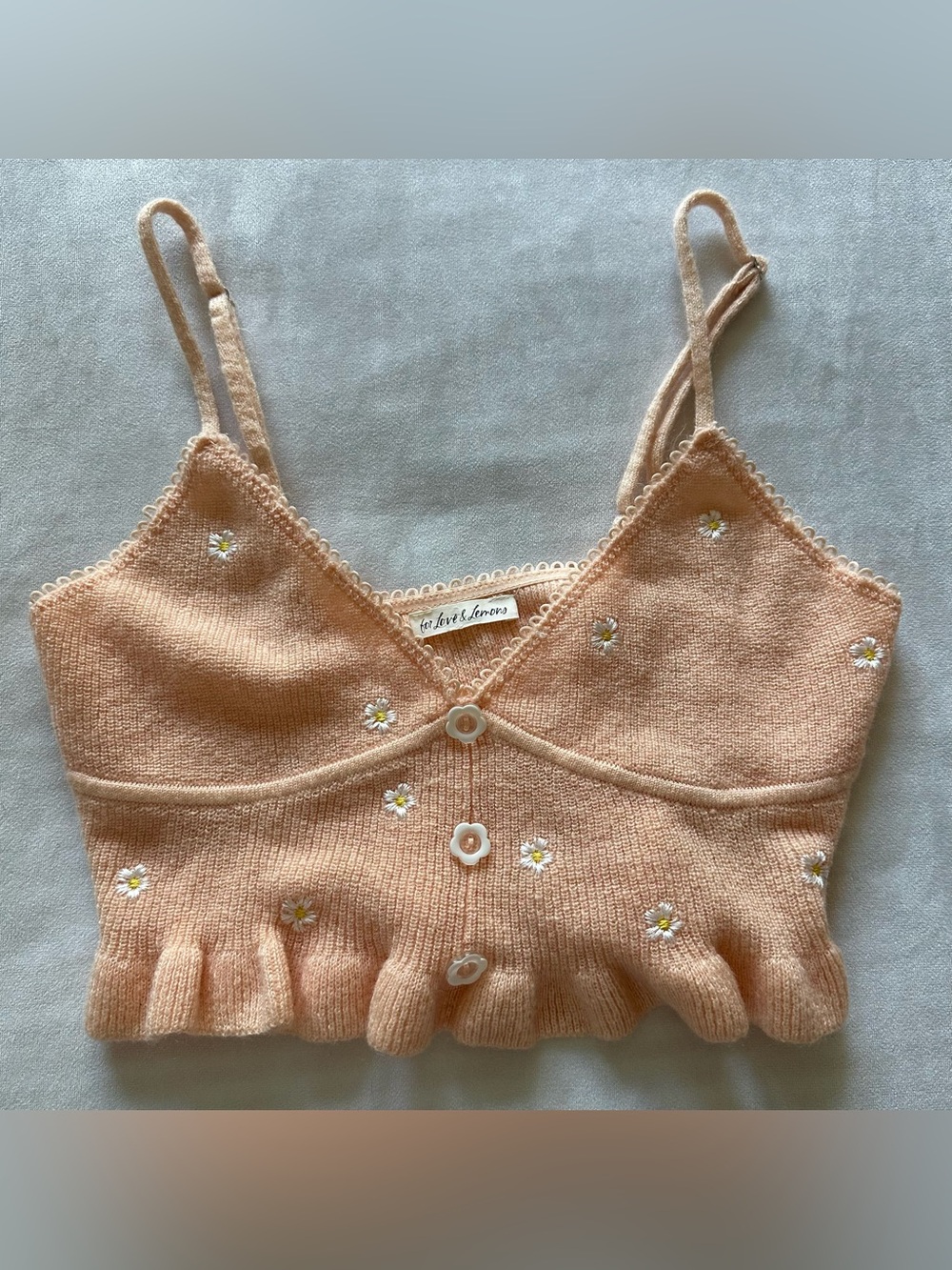 for love & lemon soft peach floral knit crop top / sz med